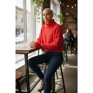 Free People Ottoman Oversized Slouchy Tunic Sweater Audacious Orange MEDIUM‎